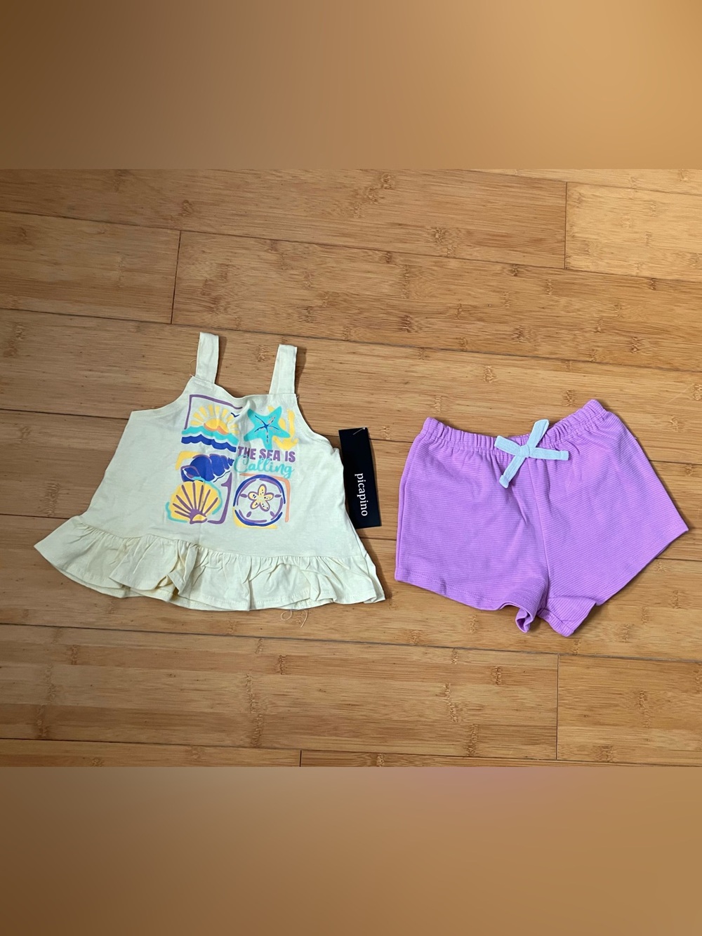 NWT Girls Size 4T Outfit - Graphic Tank Top & Knit Pull On Shorts Set